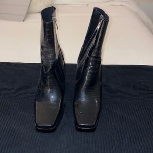 ASOS RAID Wide Fit Silonna square toe boots in black patent croc